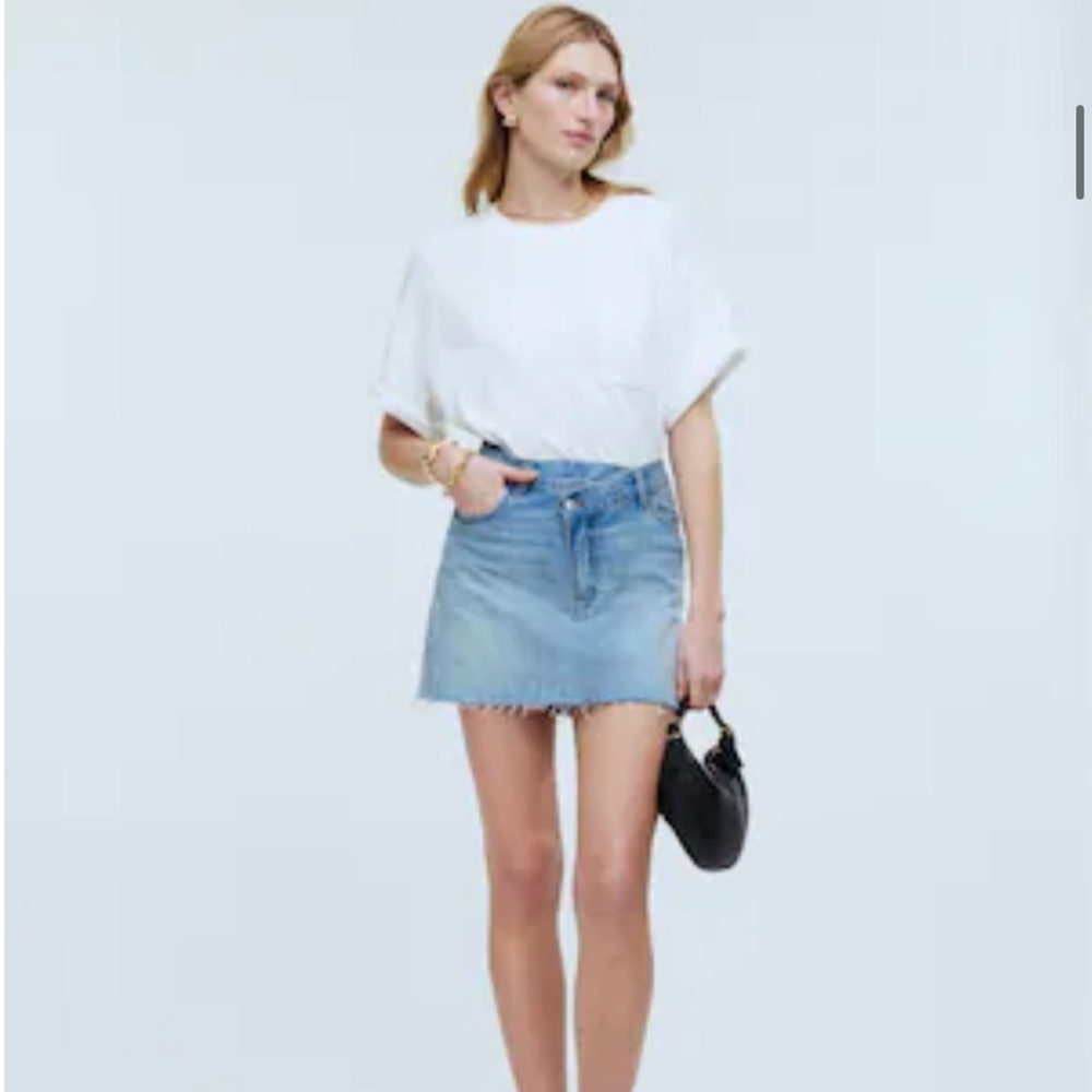 Crossover waist denim skirt